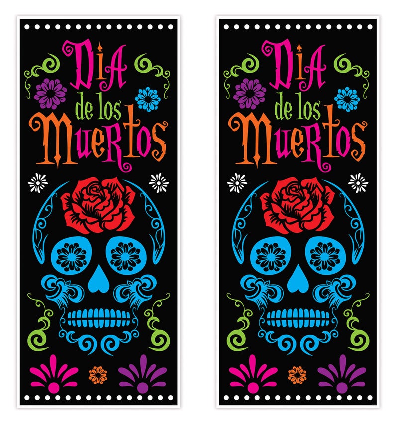 Beistle Day of The Dead Door Covers, 6’ x 30”, 2 Pieces – Plastic for Indoor & Outdoor Use – Easily Display – Mexican Themed Front Door Covers, Dia de los Muertos Party Supplies - Image 4