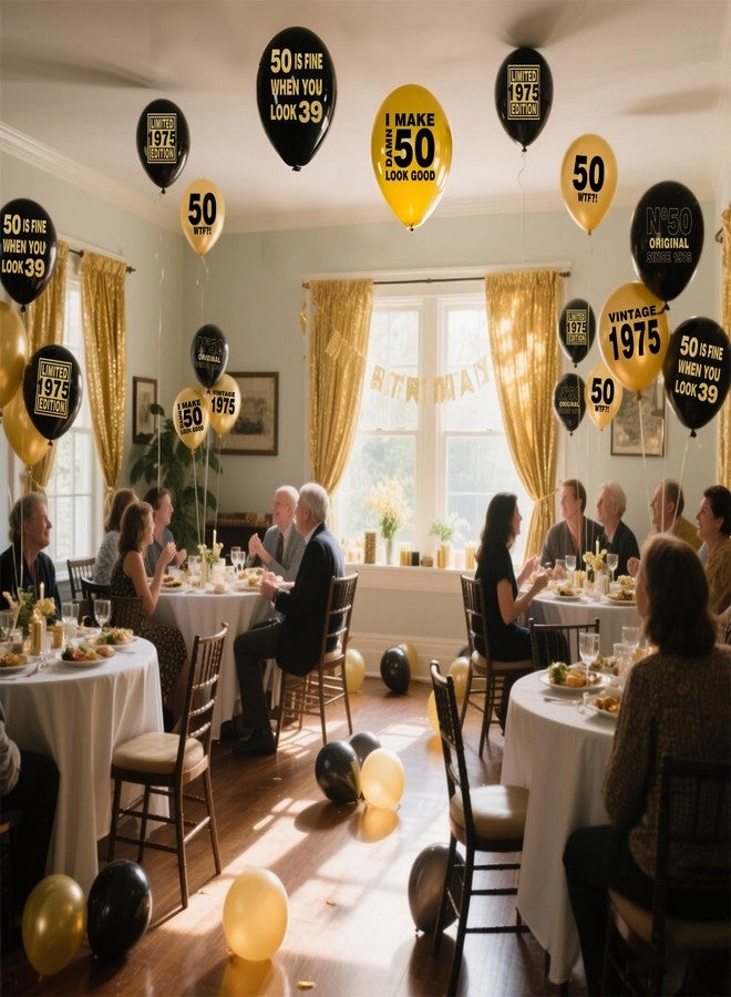 ELEFOCUS 50th Black and Gold Balloons for 50th Birthday Party Decorations, Balloons designed specifically for a 50th birthday, 12inch Latex 24pcs Balloons for Party Supply - Image 5