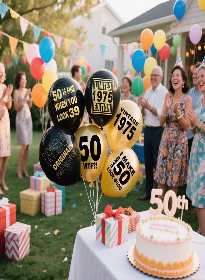 ELEFOCUS 50th Black and Gold Balloons for 50th Birthday Party Decorations, Balloons designed specifically for a 50th birthday, 12inch Latex 24pcs Balloons for Party Supply - Image 4