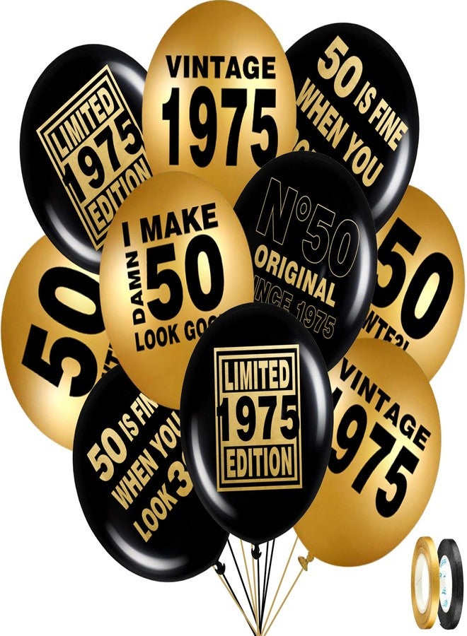ELEFOCUS 50th Black and Gold Balloons for 50th Birthday Party Decorations, Balloons designed specifically for a 50th birthday, 12inch Latex 24pcs Balloons for Party Supply - Image 1