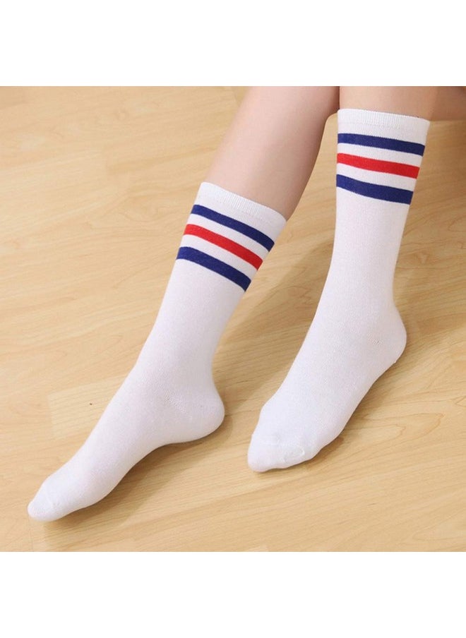 BESTOYARD BESTOYARD Triple Stripes Knee High Tube Socks for Daily Dress Costume Christmas Outfit, White, Medium  - Image 4