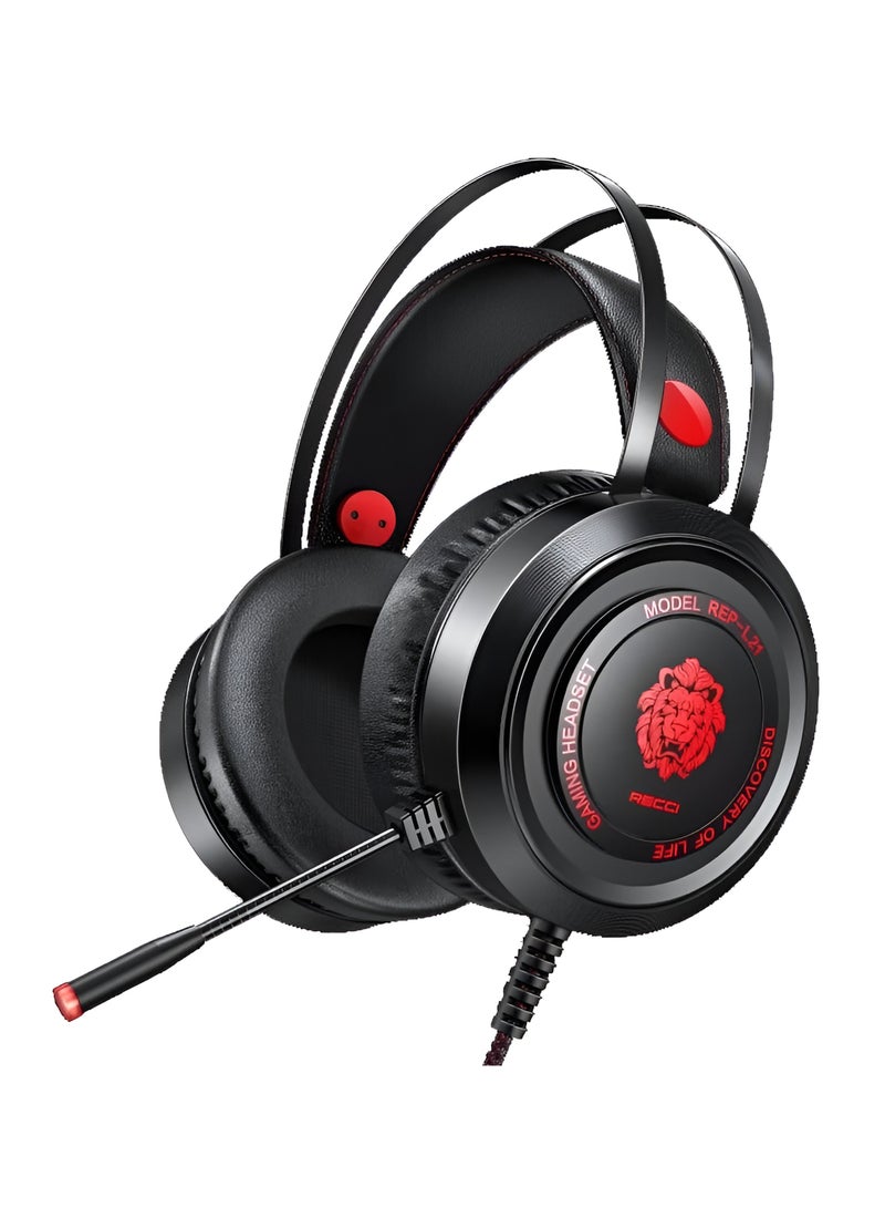 Recci REP-L21 Wired Gaming Headset - 50mm Surround Sound, Noise-Cancelling Microphone & LED Light-BLACK - Image 1