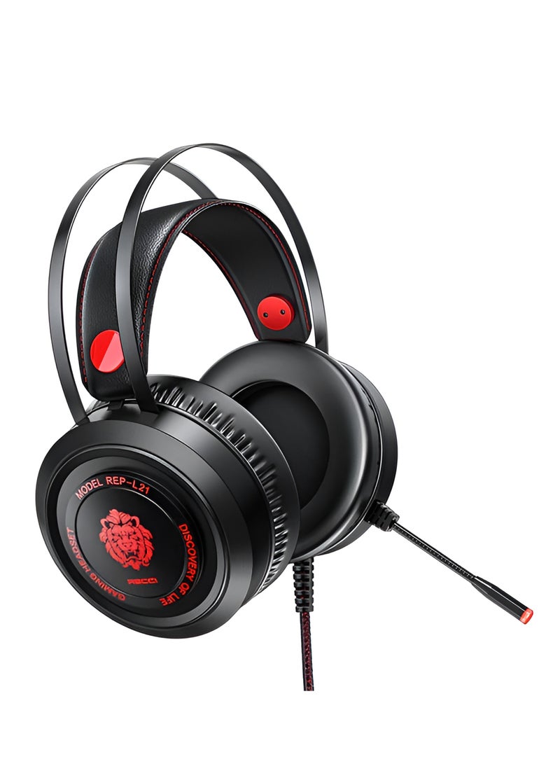 Recci REP-L21 Wired Gaming Headset - 50mm Surround Sound, Noise-Cancelling Microphone & LED Light-BLACK - Image 2