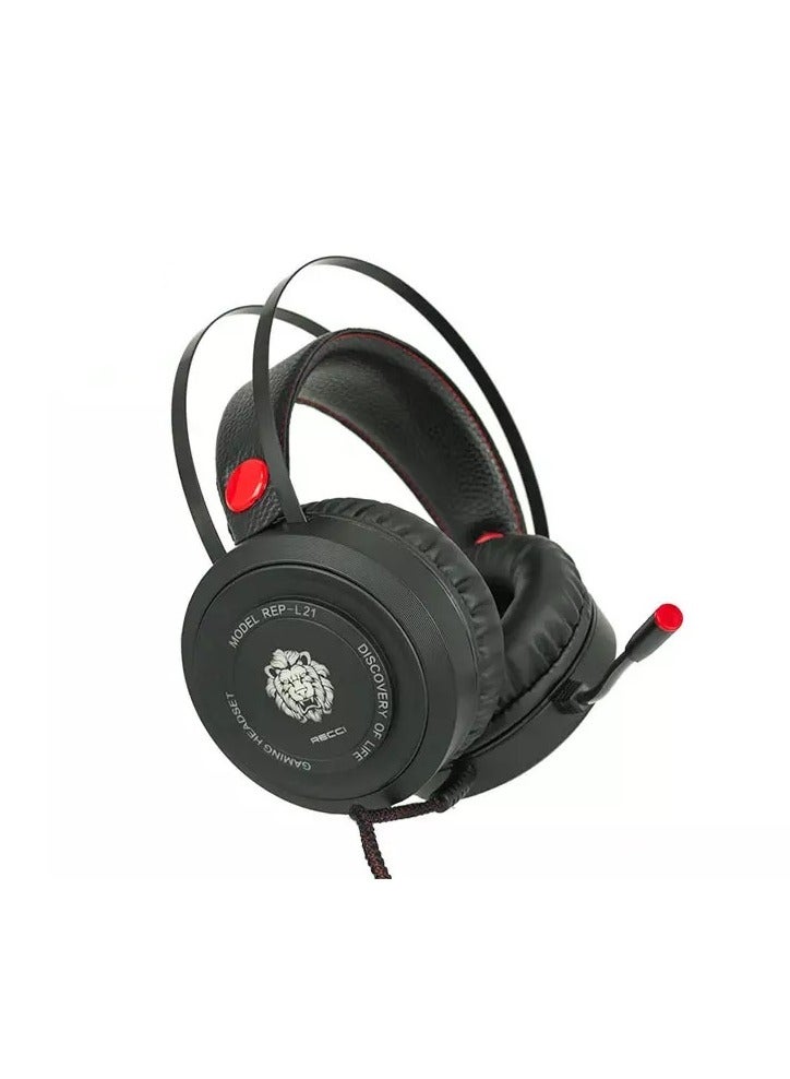 Recci REP-L21 Wired Gaming Headset - 50mm Surround Sound, Noise-Cancelling Microphone & LED Light-BLACK - Image 3