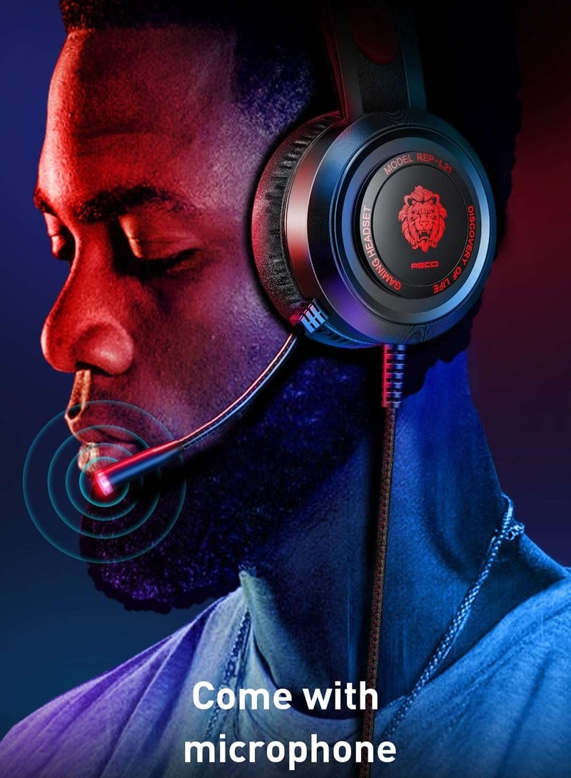 Recci REP-L21 Wired Gaming Headset - 50mm Surround Sound, Noise-Cancelling Microphone & LED Light-BLACK - Image 4