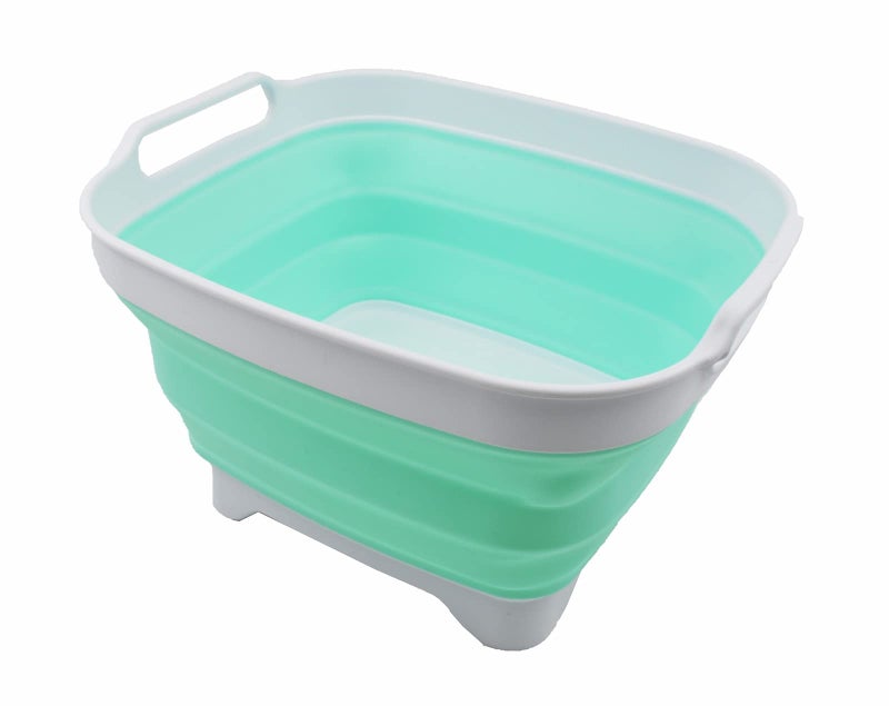 SAMMART 75L 2 Gallons Collapsible Dishpan with Draining Plug  Foldable Washing Basin  Portable Dish Washing Tub  Space Saving Kitchen Storage Tray WhiteLight Green 1