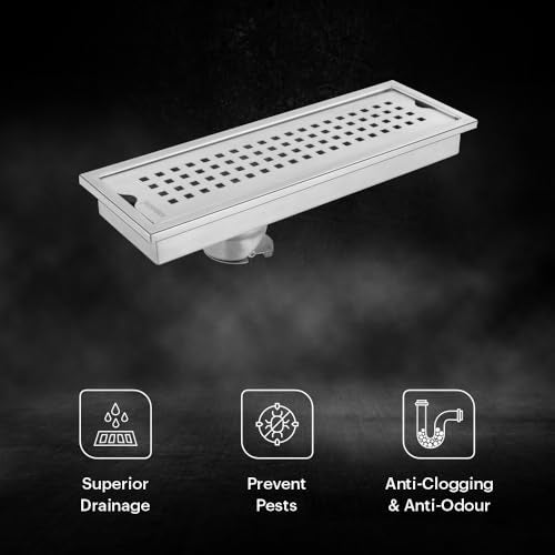 Johnson Bathrooms Johnson Sigma 4x12 inches Rectangle Shower Drain Channel | SS304 Grade Vertical Water Drain Channel| Floor Drain for Bathroom with Cockroach Trap | 2 Year Warranty (T3391C0 - Stainless Steel) - Image 2