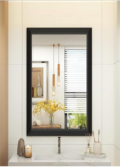 SEVEN HORSES Black Wall Rectangular Mirror for Dressing,Bathroom,Hallway,Washbesin Fiber Wood Made (Size 14.5X26.5 Inch) - Image 2
