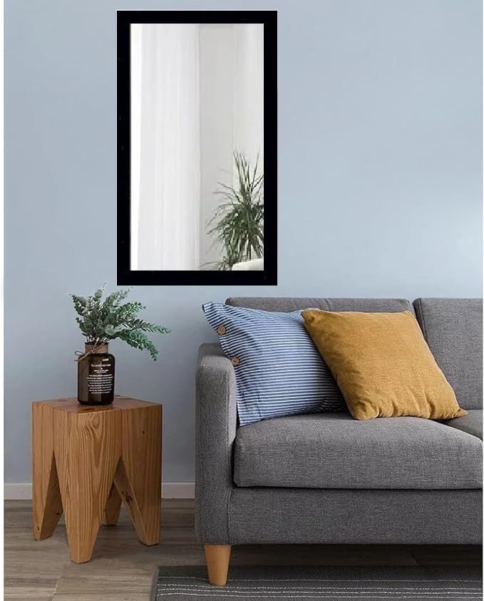SEVEN HORSES Black Wall Rectangular Mirror for Dressing,Bathroom,Hallway,Washbesin Fiber Wood Made (Size 14.5X26.5 Inch) - Image 3