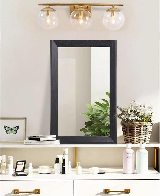 SEVEN HORSES Black Wall Rectangular Mirror for Dressing,Bathroom,Hallway,Washbesin Fiber Wood Made (Size 14.5X26.5 Inch) - Image 5