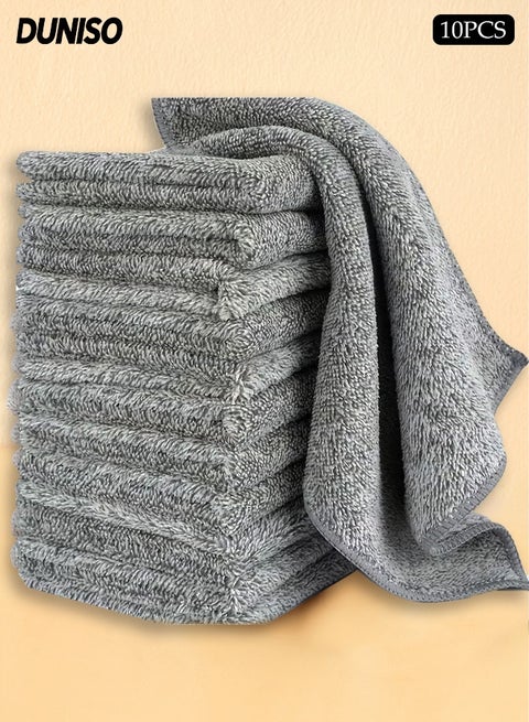 10 Pcs Microfiber Cleaning Towel，Thick Quick Dry Bamboo Charcoal Fiber Towels，Cleaning Towels，Lint-Free Towels，Extra Absorbent，Reusable，for Kitchen, Dishes, Bathroom, Glass, Car，25*25cm，Grey