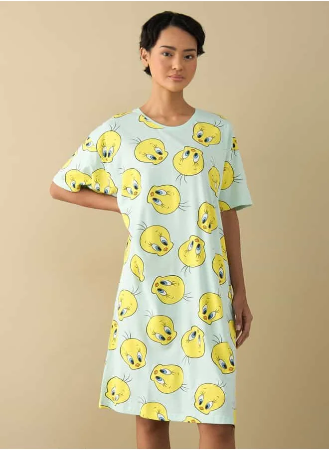 FAV All-Over Tweety Print Sleepshirt with Short Sleeves