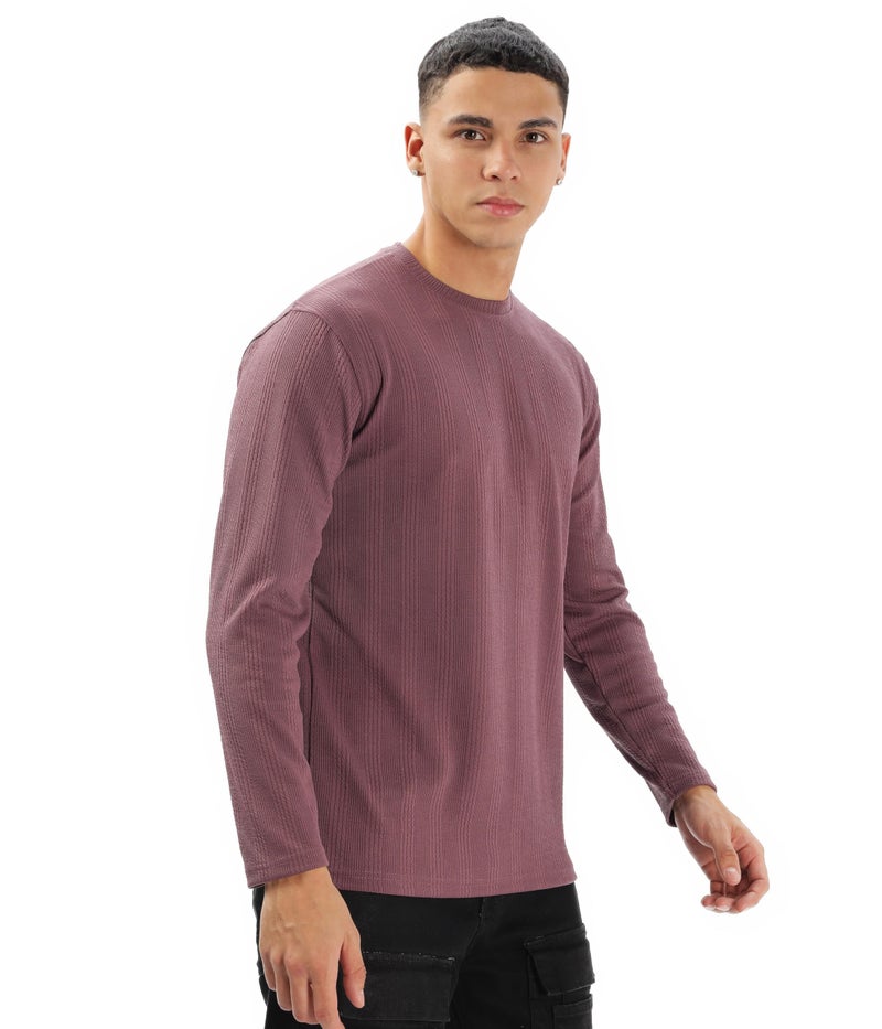 SHODOX® Mens Solid Round Neck Full Sleeve Regular fit Tshirt (Pack of 1) Dark Lavender - Image 1