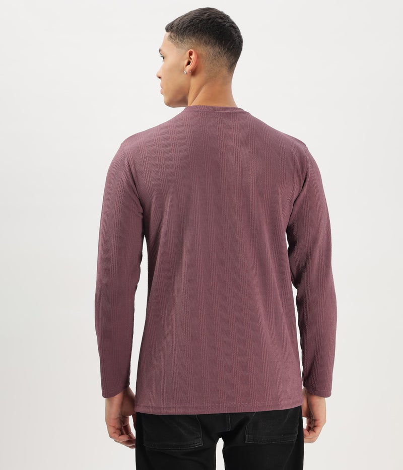 SHODOX® Mens Solid Round Neck Full Sleeve Regular fit Tshirt (Pack of 1) Dark Lavender - Image 2