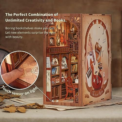 Cutefun Book Nook Kit,3D Wooden Puzzle Bookends,Miniature house kit with dust cover,Bookends Kit with LED Lights,DIY Dollhouse Bookend Tiny House for Adults,Birthday Easter Home Decor for Teens Adults - Image 4