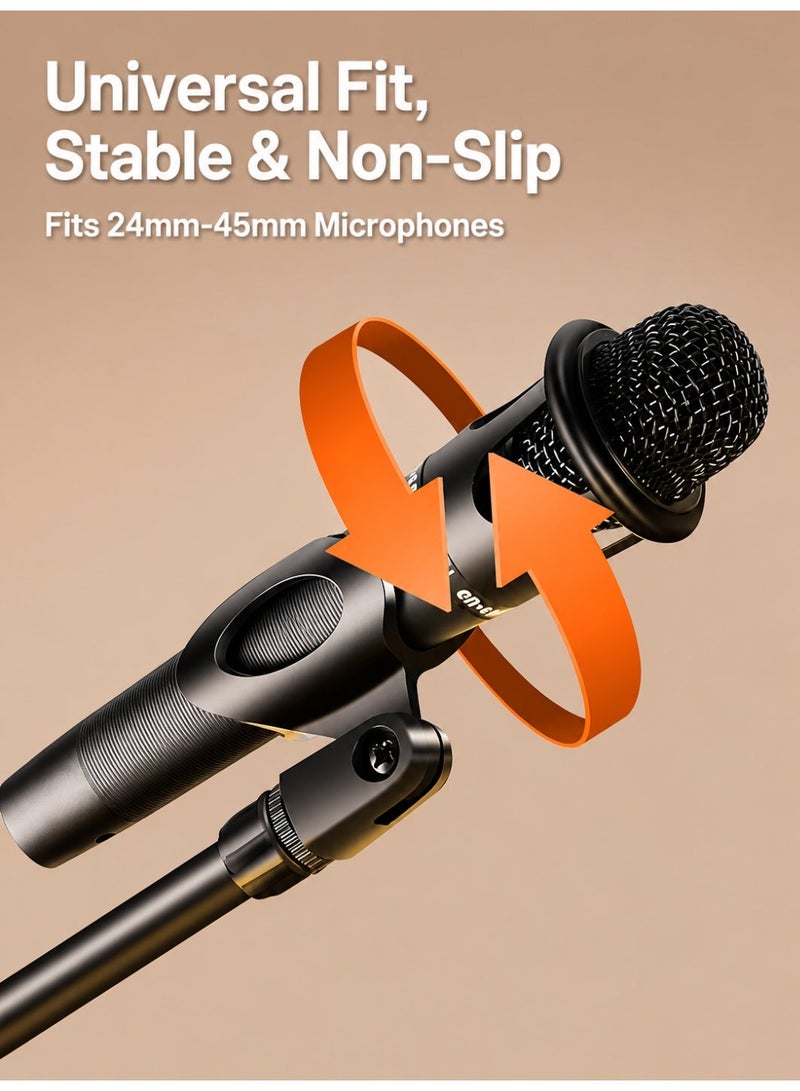 XiuWoo Foldable Carbon Steel Floor Microphone Stand With Sound Card Tray and Phone Clip,Height Adjustable 97-182cm, for 24 - 45mm Mics - Image 5
