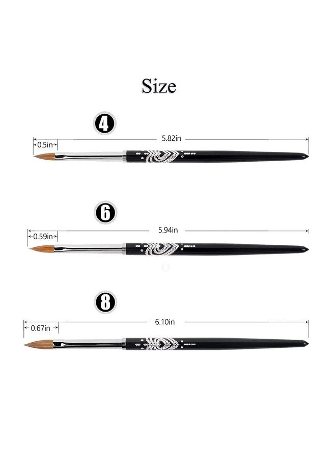 BQAN 3D Kolinsky Nail Art Brush 1Pc 4 Professional Nail Brushes For Acrylic Application Natural Wooden Handle With Rhinestone Design… - Image 4