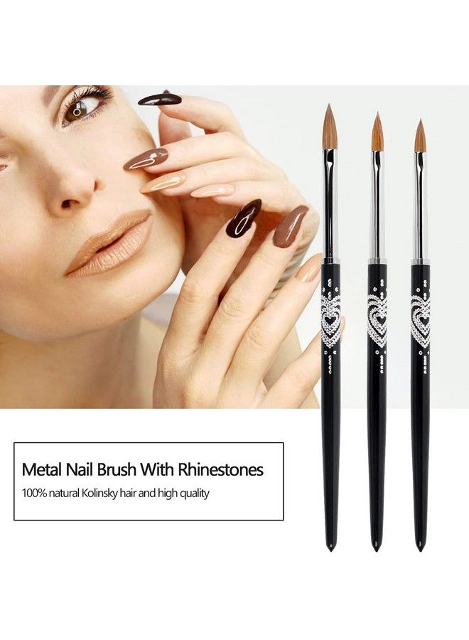 BQAN 3D Kolinsky Nail Art Brush 1Pc 4 Professional Nail Brushes For Acrylic Application Natural Wooden Handle With Rhinestone Design… - Image 3