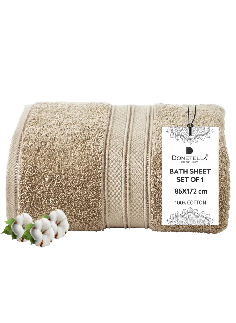 Donetella Premium 100 % Combed Cotton 1-Pcs Bath Sheet (85 X 172 CM) 600 GSM Large Towel, Highly Absorbent, Quick Dry,Best Towel for Bathroom, Spa And Hotel,Light Beige