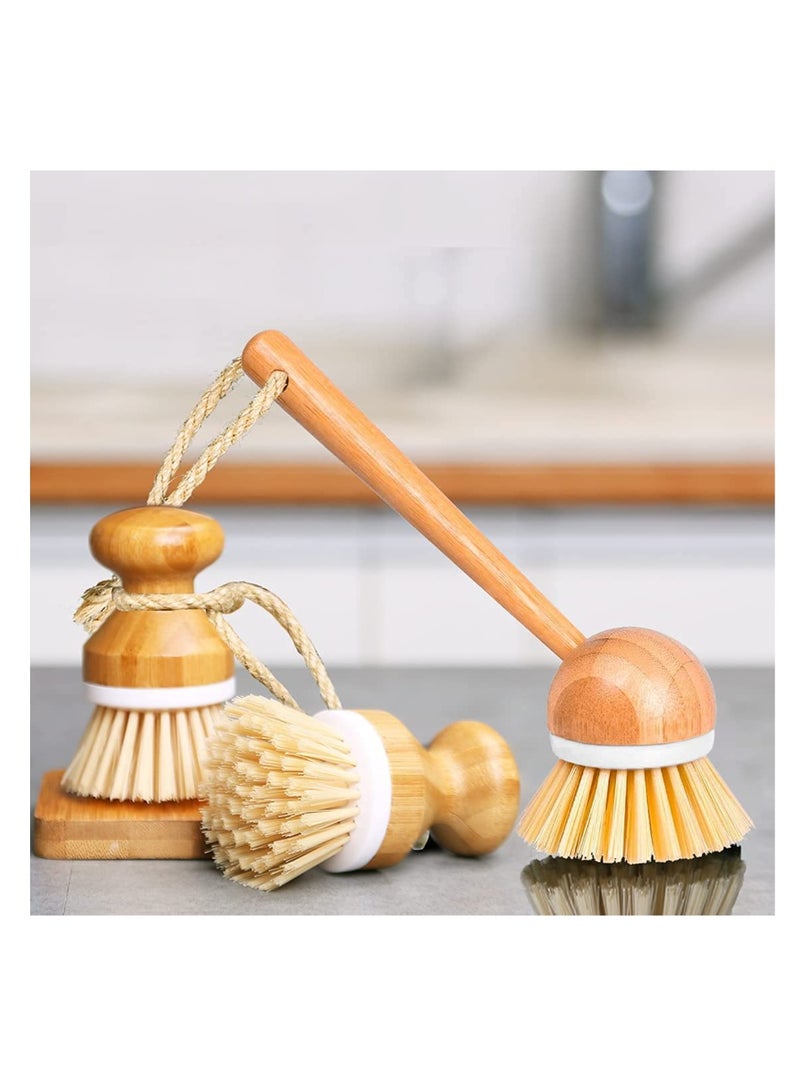Excefore Scrub Brushes Bamboo Dish Brush Wooden Cleaning Scrubbers Set for Pots Pans Kitchen Sink Vegetables Washing, of 3 - Image 1
