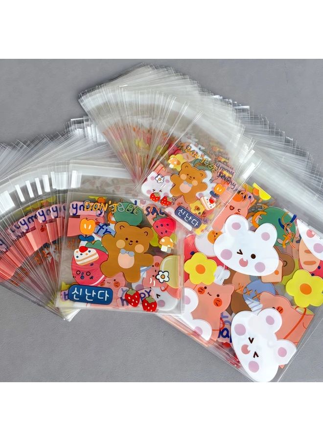 50pcs Cute Cartoon Bear And Rabbit Self Sealing Plastic Bags Assorted Colors Durable OPP For Snacks - Image 1