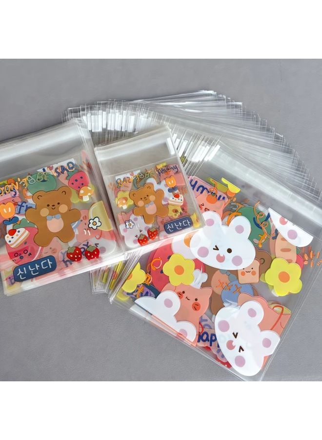 50pcs Cute Cartoon Bear And Rabbit Self Sealing Plastic Bags Assorted Colors Durable OPP For Snacks - Image 2