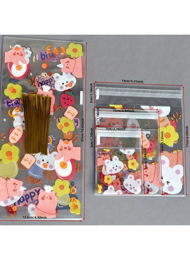 50pcs Cute Cartoon Bear And Rabbit Self Sealing Plastic Bags Assorted Colors Durable OPP For Snacks - Image 3