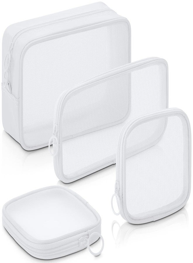 Weewooday 4 Pcs Mesh Makeup Bag Mesh Cosmetic Bag Travel Toiletry Pouch with Zipper Mini Makeup Cosmetic Purse for Daily Accessory(Small, Large, Medium,White) - Image 1