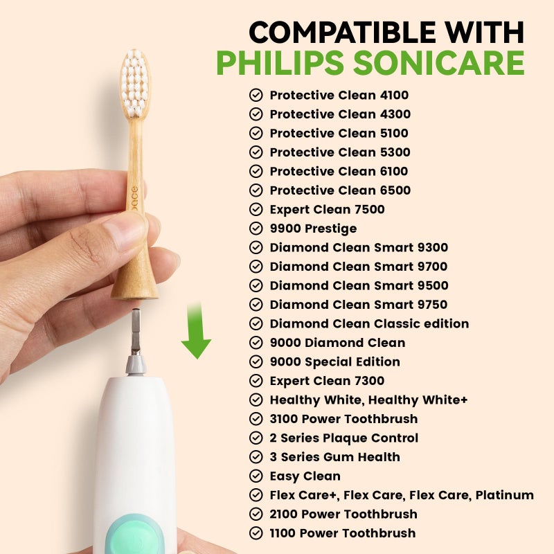 PONPACE Bamboo Toothbrush Heads Compatible with Philips Sonicare, Extra Soft Castor-Oil Bristles for Sensitive Teeth, Eco-Friendly & Gentle Cleaning - Image 2