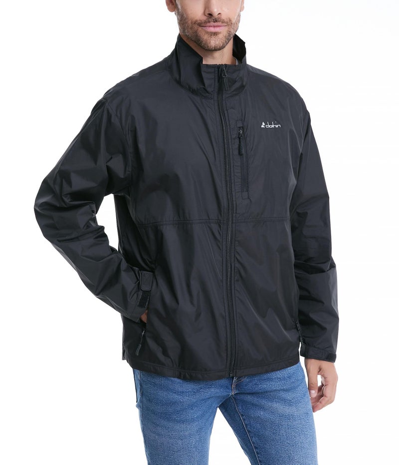 clothin Mens Lightweight Windbreaker Packable Jacket Water Resistant Black L