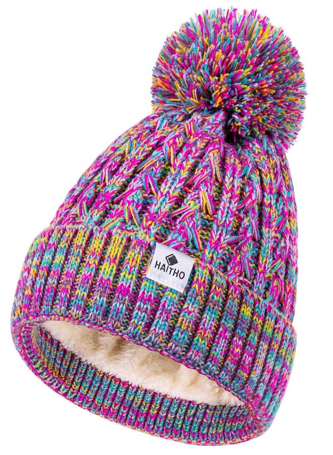 HAITHO Kids Toddler Winter Hat with Pom Pom, 2 Size Kids Toddler Teen Beanie Hats for Girls Boys, Cute Warm Fleece Lined Knit Beanies Cap for Age 2-12 Years-01 - Image 1