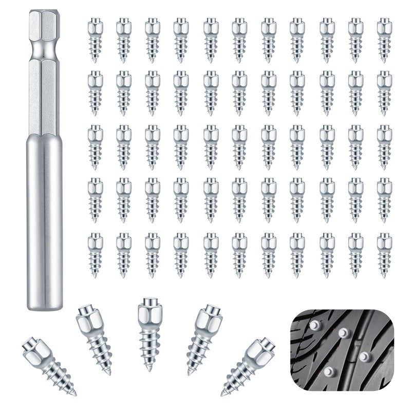 Bigmeta 100 Pcs Tire Studs - 4 x 12mm Wheel Tyre Snow Studs with Installation Tool, Carbide Screw Tire Studs for Most Car Truck, Snowmobile, Bicycle, ATV, UTV, Boots, Anti-Slip Accessories - Image 1