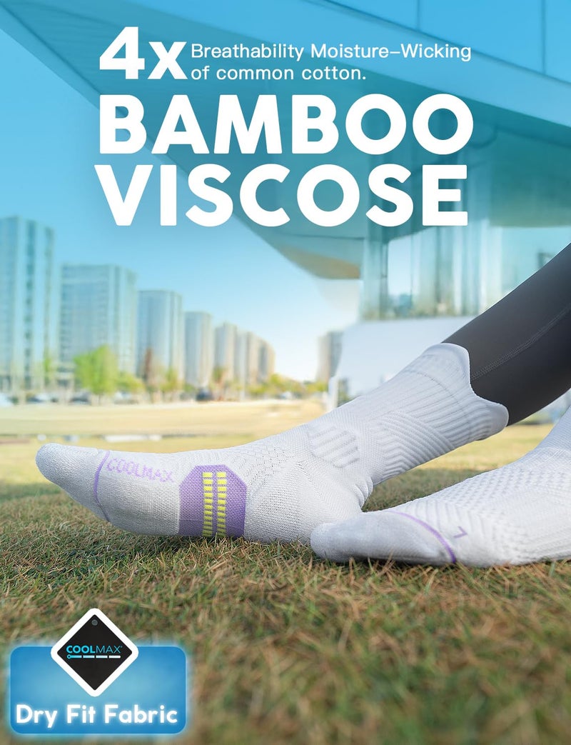 Juclise Bamboo Viscose Compression Running Crew Socks, Coolmax Moisture-Wicking Anti-Blister Hiking&Gym Athletic Socks (US, Alpha, Small, Regular, Regular, Bright Lilac+Frosty Green+Aqua) - Image 3