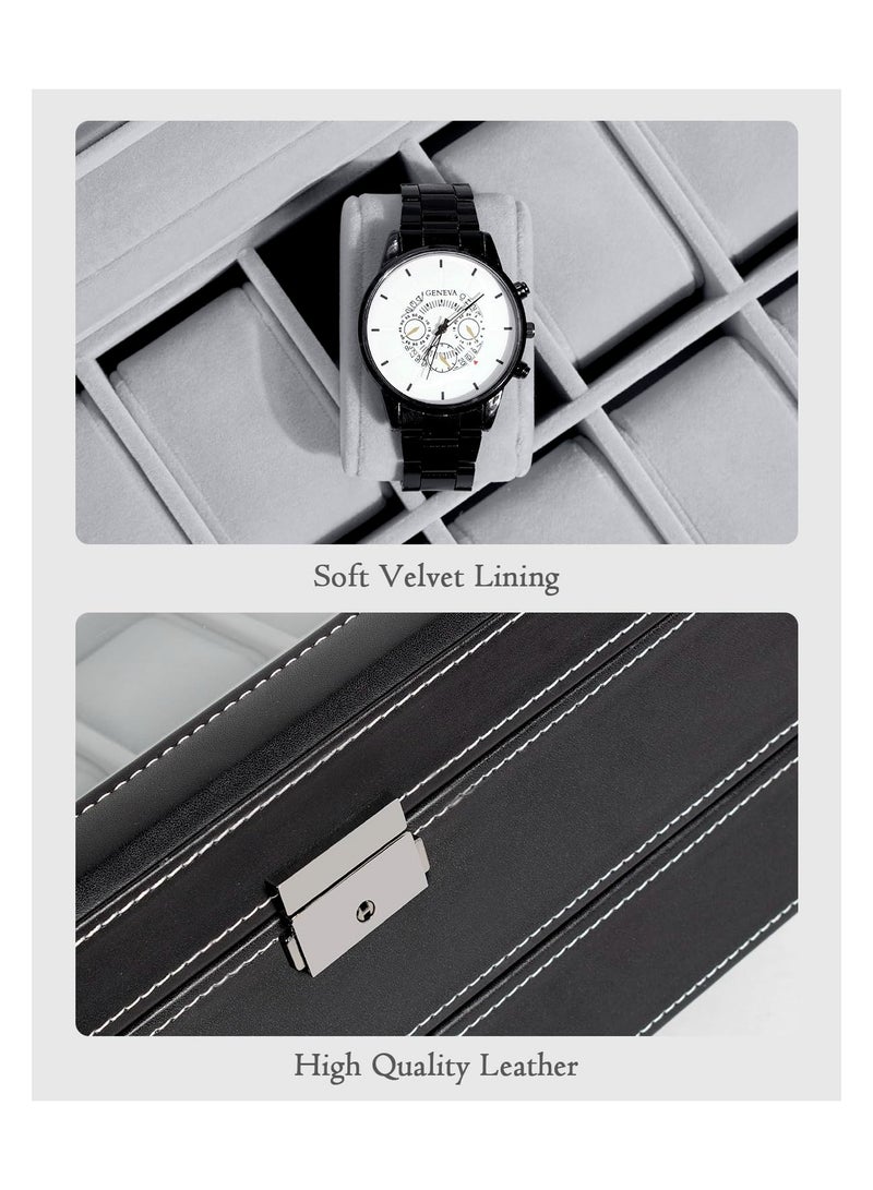 BWSJ Watch Box 12 Slot Watch Display Organizer Leather Jewelry Case Drawer Glass Birthday for Men Women, Child Husband Dad - Image 4