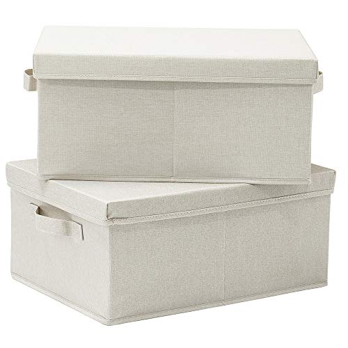 HOONEX Foldable Storage Bins with Lids, 2 Pack, Storage Boxes with Carrying Handles and Sturdy Heavy Cardboard, 16.5" L x 11.8" W x 7.5" H for Shoes, Books, Clothes, Beige - Image 1