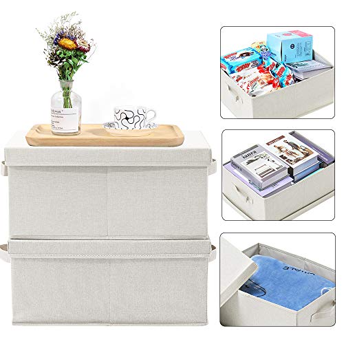 HOONEX Foldable Storage Bins with Lids, 2 Pack, Storage Boxes with Carrying Handles and Sturdy Heavy Cardboard, 16.5" L x 11.8" W x 7.5" H for Shoes, Books, Clothes, Beige - Image 2