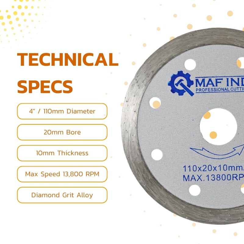 MAF PRO شفرات قطع الماس بحافة مستمرة 4" / 110mm للرخام – ثقب 20mm، سمك 10mm، دقة احترافية - Image 3