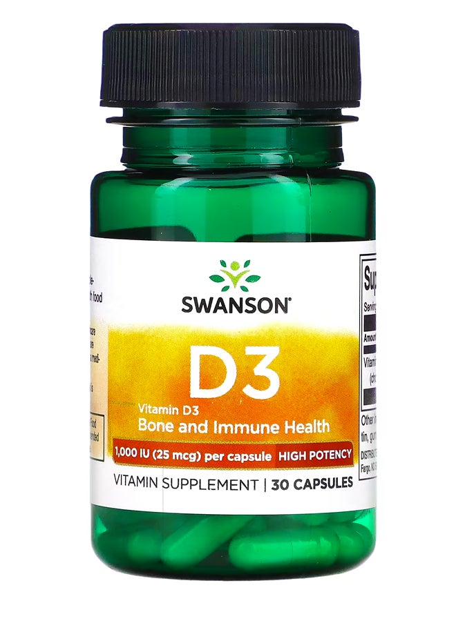 SWANSON Vitamin D3 High Potency 1000 IU (25 mcg) 30 Capsules
