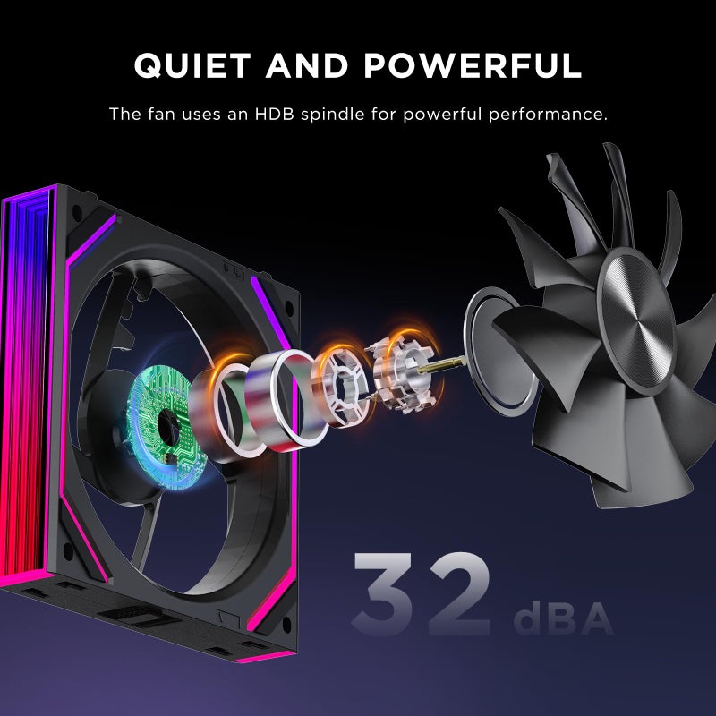 Jungle Leopard Interstellar V2 RS 120mm PC Reverse Blade Case Fan Infinity Mirror Module Daisy-Chain ARGB Fan Triple Pack Suitable Computer Cooling Fans 360mm AIO Cooler(Black-3Pack) - Image 3