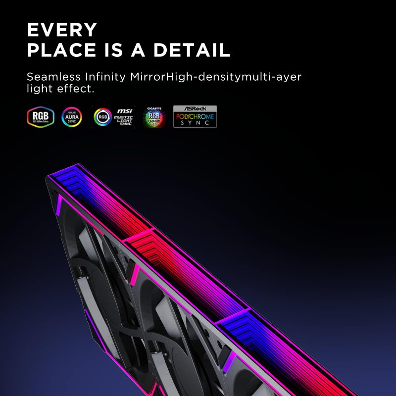 Jungle Leopard Interstellar V2 RS 120mm PC Reverse Blade Case Fan Infinity Mirror Module Daisy-Chain ARGB Fan Triple Pack Suitable Computer Cooling Fans 360mm AIO Cooler(Black-3Pack) - Image 2