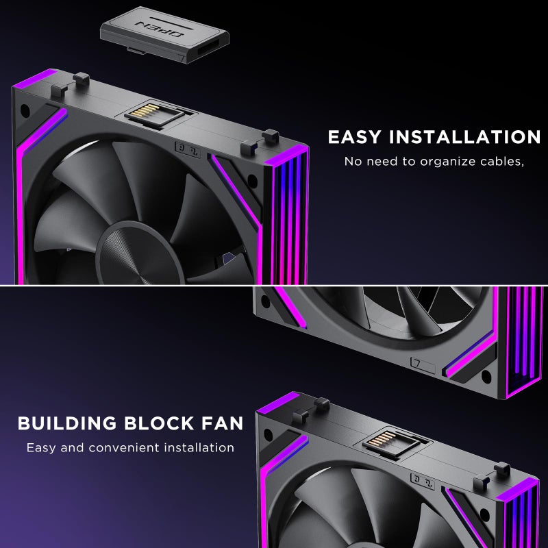 Jungle Leopard Interstellar V2 RS 120mm PC Reverse Blade Case Fan Infinity Mirror Module Daisy-Chain ARGB Fan Triple Pack Suitable Computer Cooling Fans 360mm AIO Cooler(Black-3Pack) - Image 5