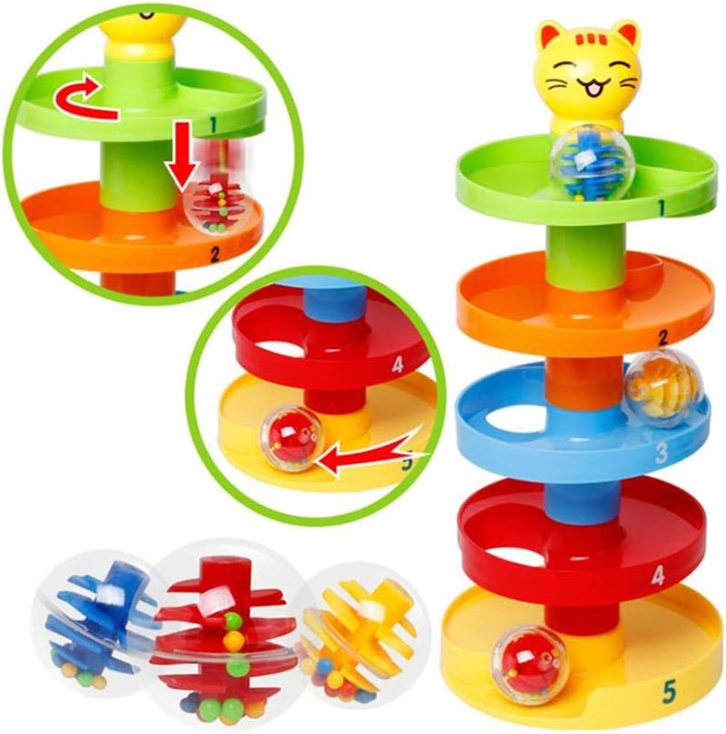 Playmate Super Spiral Tower - Ball Drop and Roll Activity Toy Cat Ball Drop Toys for Baby and Toddler, Learning Tower, Drop and Go Ramp Toys - Image 2