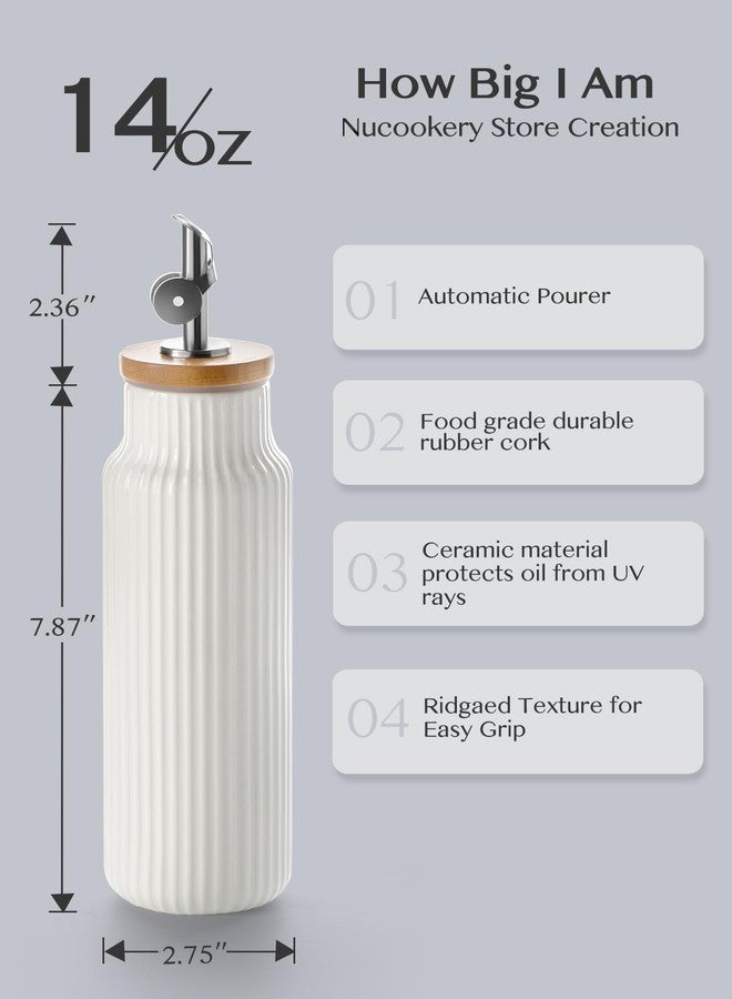 Nucookery Ceramic Olive Oil Dispenser Bottle for Kitchen, 14 oz Opaque Vinegar Dispenser Bottle, Large Capacity Cooking Oil Container for Storage Vinegar, Soy Sauce, Coffee Syrup, White - Image 2