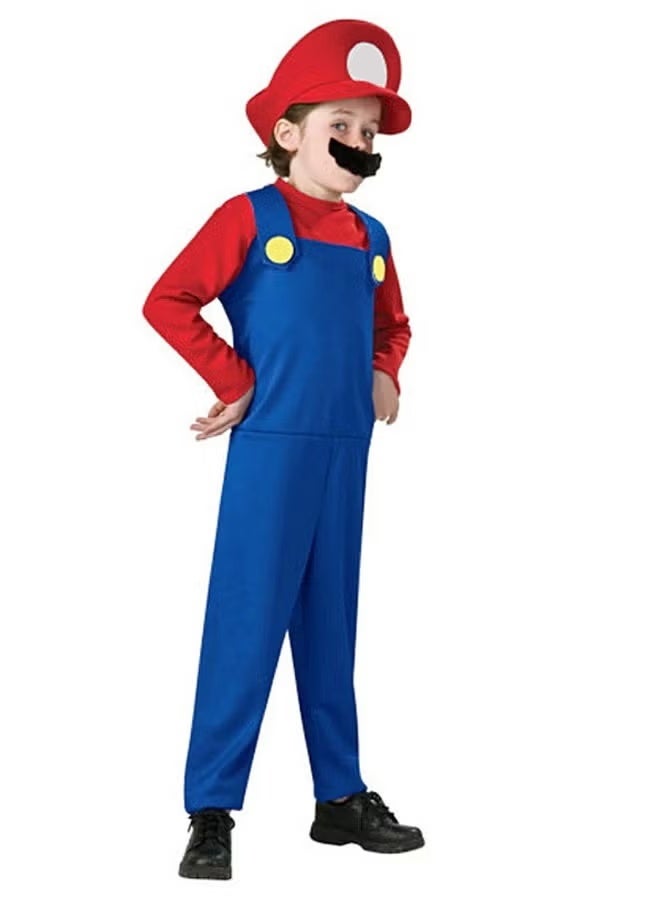 Halamodo Super Brother Costume for Kids-Mario Costume Halloween Kids Cosplay Jumpsuit with Accessory - Image 2
