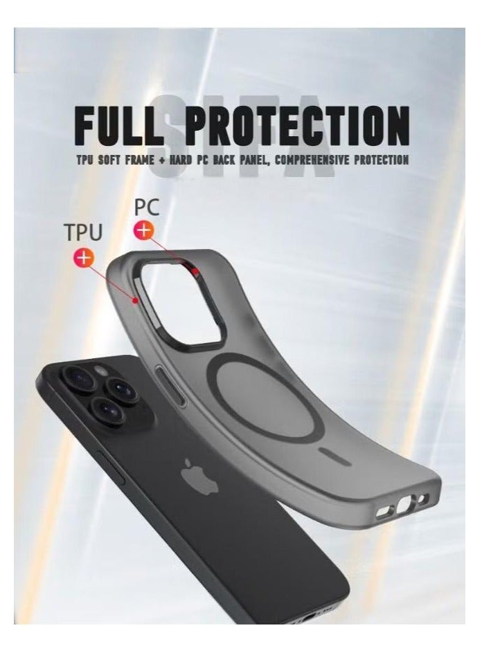 iPhone 16 Pro Max Case, Magnetic [Compatible with Magsafe] Frosted Case Cover, [Anti-Drop Shockproof] [No Yellowing] Back Cover, Slim Skin Feel Case for iPhone 16 Pro Max, Translucent Black - Image 3