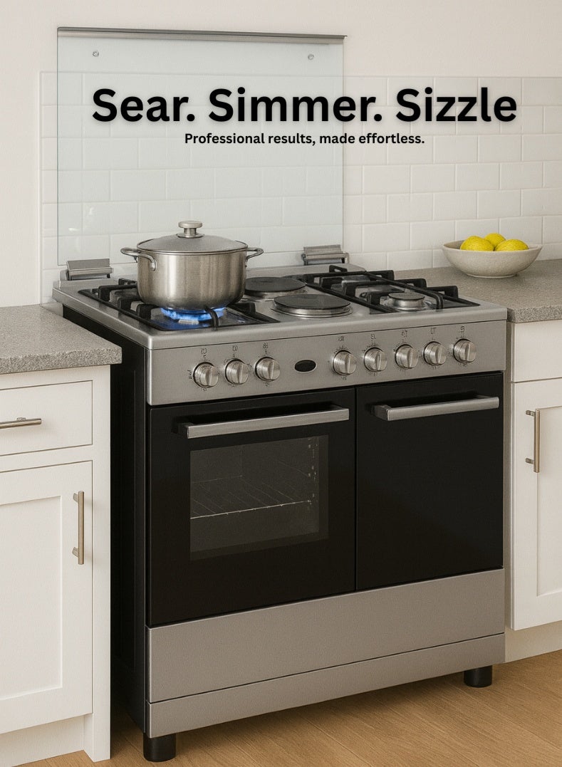 Venus موقد ستانلس ستيل 90x60 سم | 4 شعلات غاز + 2 لوحات كهربائية | فرن وشواية كهربائية | إشعال تلقائي | دعم أواني من الحديد الزهر المتين | مؤقت ميكانيكي | الطراز VC9642BCD - Image 4