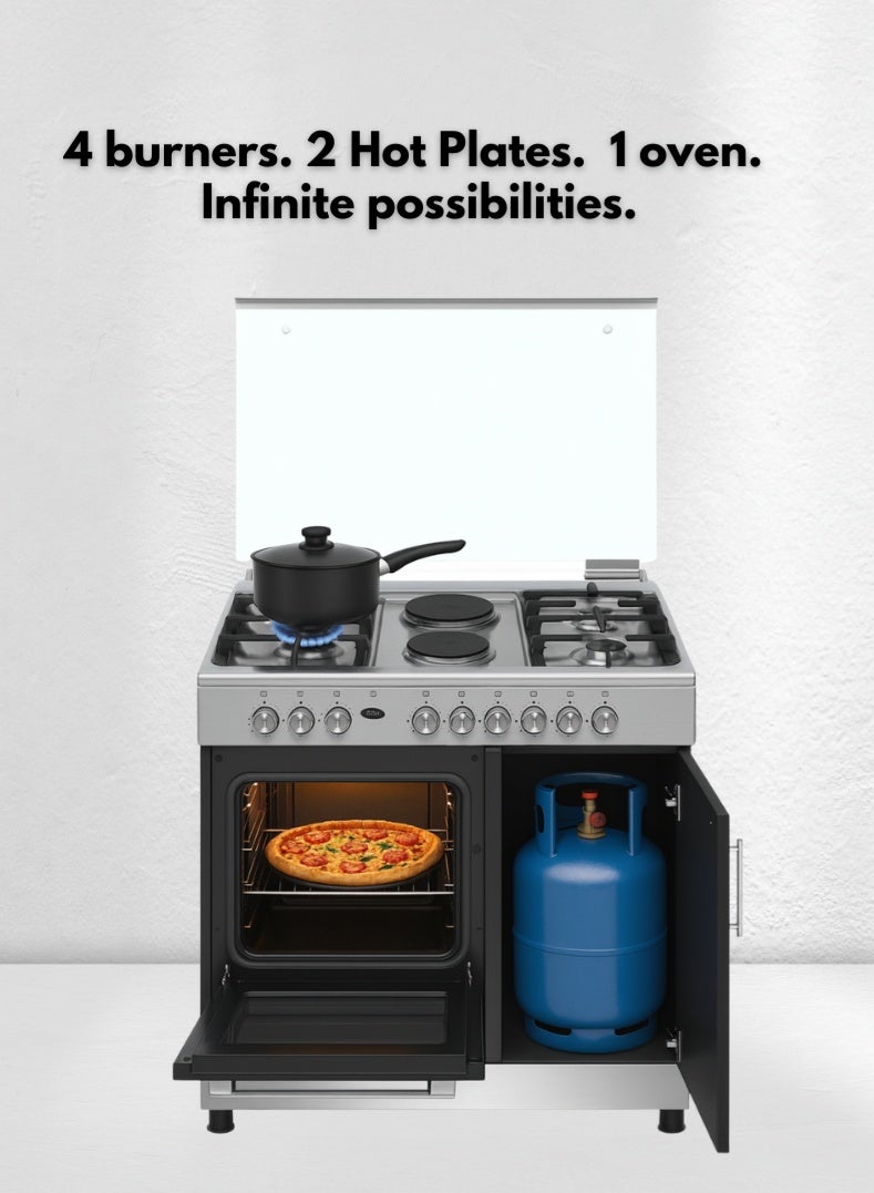 Venus موقد ستانلس ستيل 90x60 سم | 4 شعلات غاز + 2 لوحات كهربائية | فرن وشواية كهربائية | إشعال تلقائي | دعم أواني من الحديد الزهر المتين | مؤقت ميكانيكي | الطراز VC9642BCD - Image 5