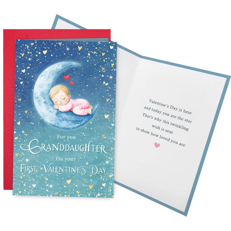 Ogeby Cute First Valentine's Day Card for Granddaughter, Starry Themed 1st Valentines Card from Grandpa Grandma, For You Granddaughter on Your First Valentine's Day - Image 1