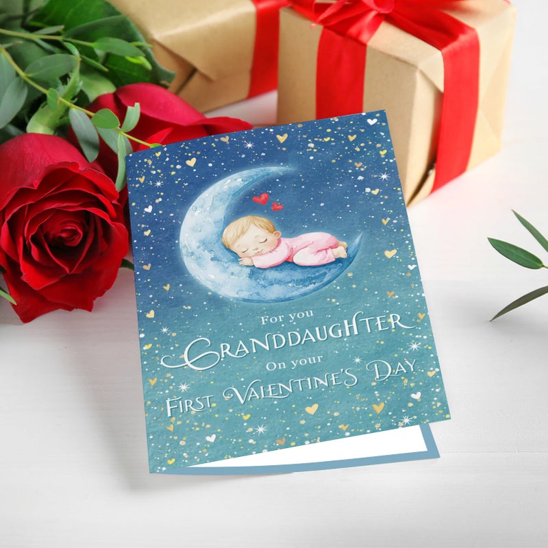 Ogeby Cute First Valentine's Day Card for Granddaughter, Starry Themed 1st Valentines Card from Grandpa Grandma, For You Granddaughter on Your First Valentine's Day - Image 2