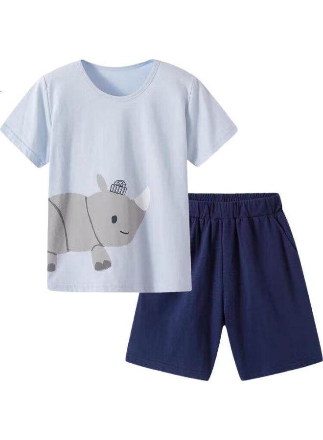 Threegun Soft Cotton Children'S Short Sleeve And Shorts Home Wear Set 89205D0 Blue 140 - Image 2